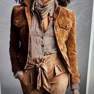 Modesees Suede Single-Breasted Lapel Cropped Jacket